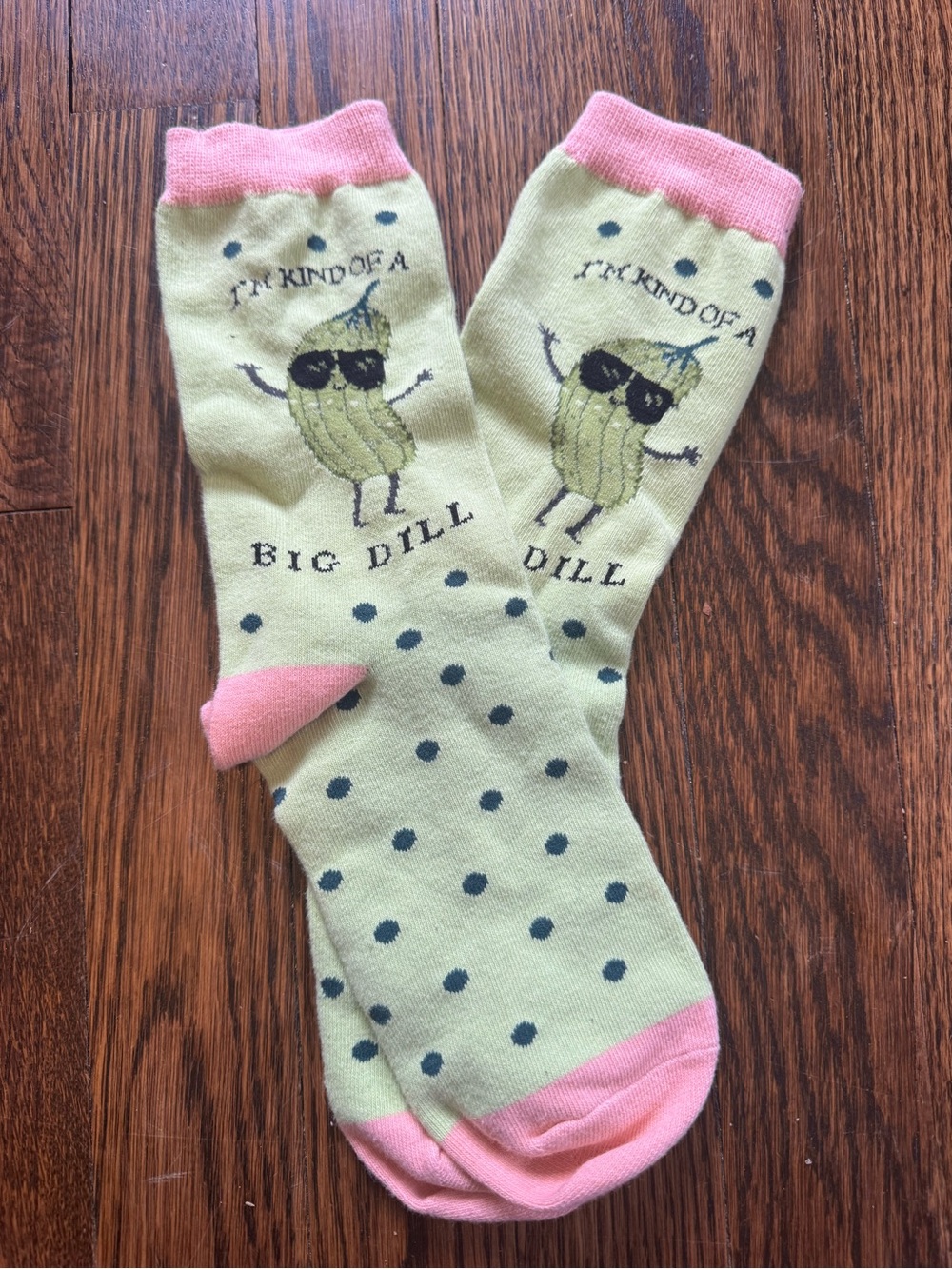 Kids 'Big Dill' Novelty Crew Socks - Green with Pink Accents
